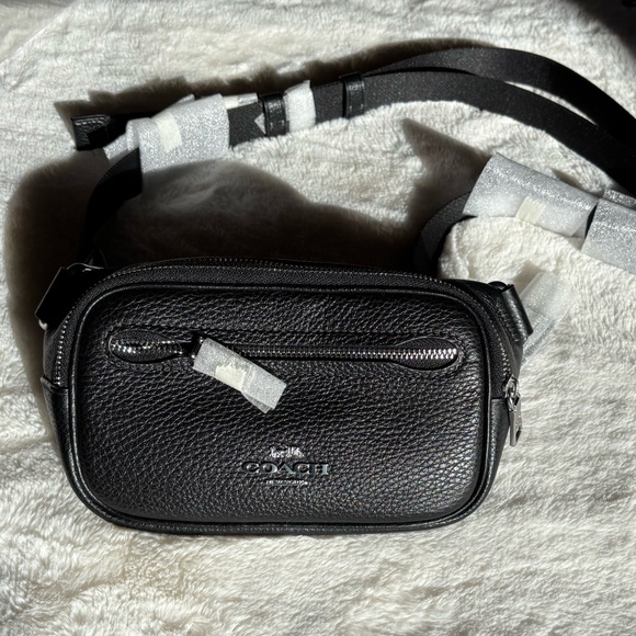 NWT Coach Pebble Leather Black Elias Mini Belt Bag/Fanny Pack - Picture 2 of 12